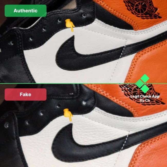 So sánh dấu Nike Swoosh trên Air Jordan thật và giả