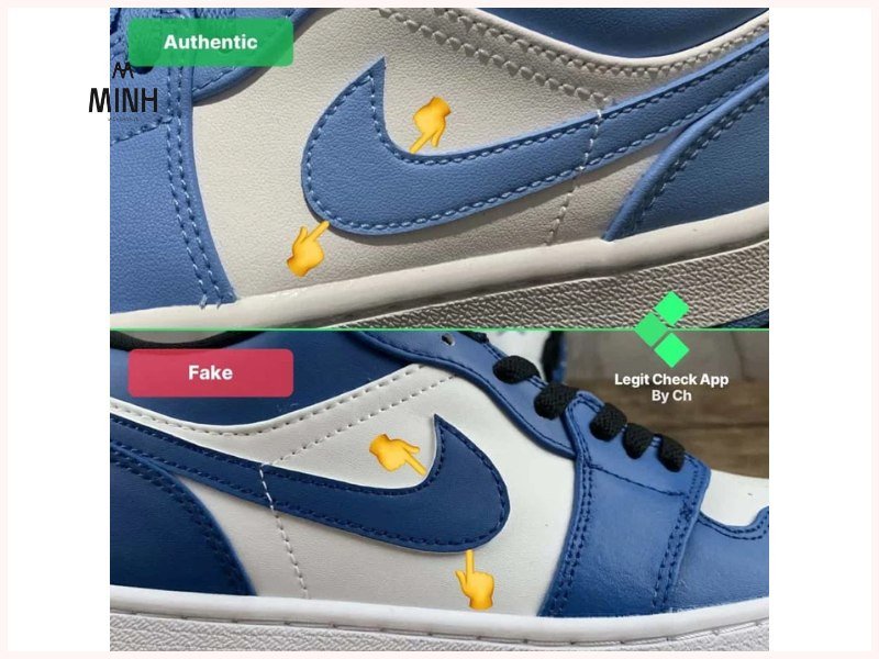 So sánh dấu Swoosh trên lưỡi gà để phân biệt giày Jordan thật giả