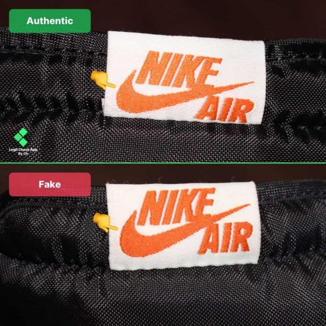 So sánh logo Nike Air trên tem lưỡi gà Jordan chính hãng và hàng giả