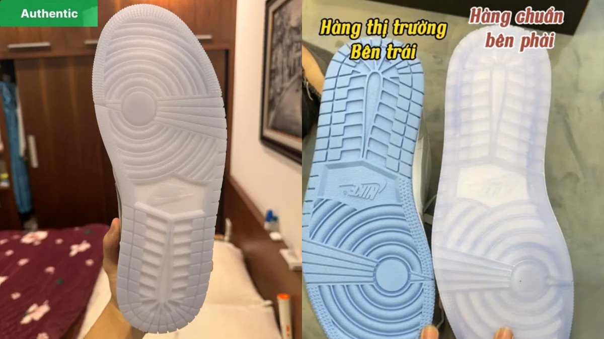 So sánh màu sắc đế giày Jordan 1 Low real và fake