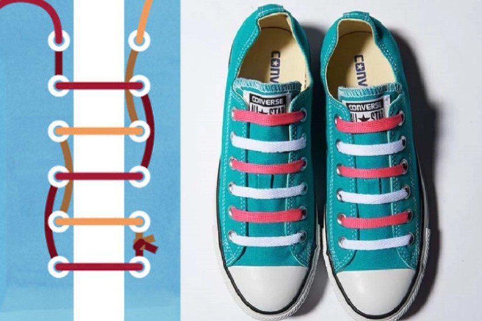 Sự đan xen giữa 2 màu dây giày làm đôi sneaker trở nên nổi bật hơn khi buộc dây giày dài