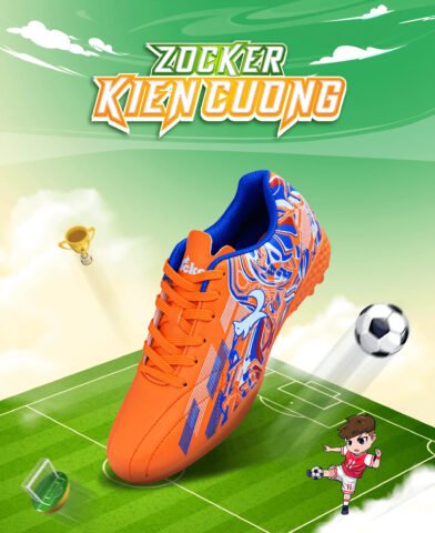 Thân giày đá bóng futsal trẻ em da PU cao cấp màu cam