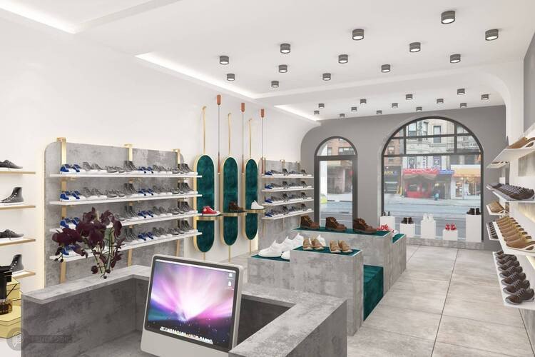 Thi công shop giày dép đẹp cần hài hòa màu sắc và ánh sáng