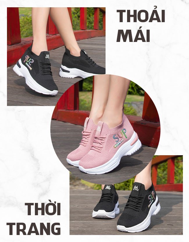 Thiết kế giày sneaker nữ đế cao hiện đại, dễ dàng phối hợp nhiều phong cách