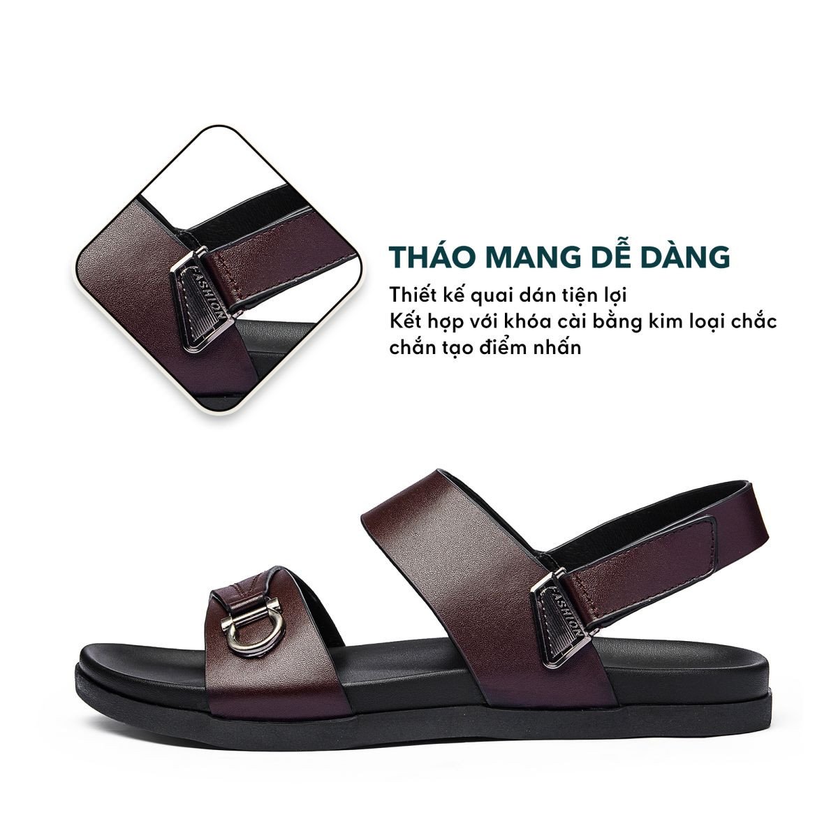 Thiết kế quai dán tiện lợi, mang lại sự thoải mái tối đa cho sandal nam công sở.