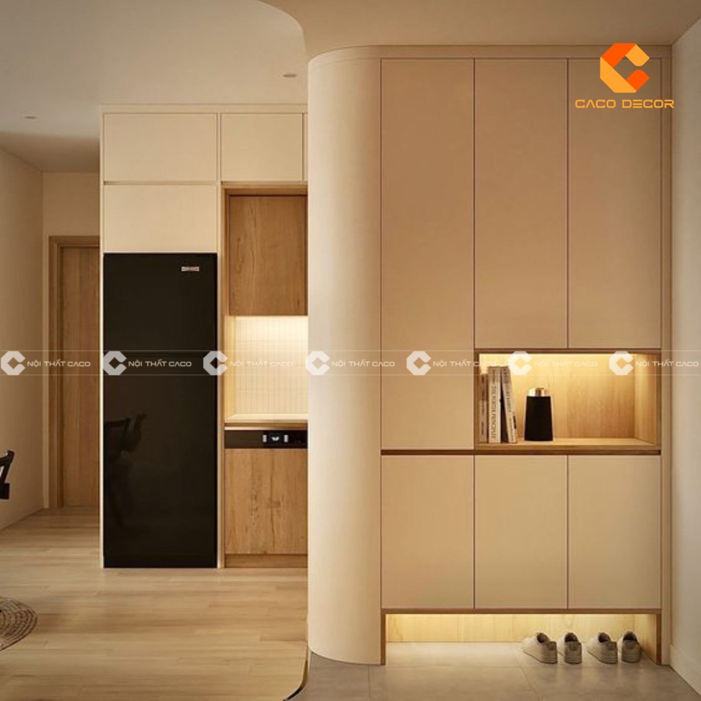 Thiết kế tủ giày kịch trần âm tường hiện đại, tối giản