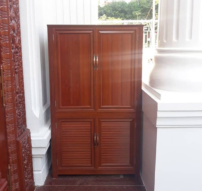 Thiết kế tủ giày nhôm vân gỗ kết hợp ngăn mũ tiện dụng