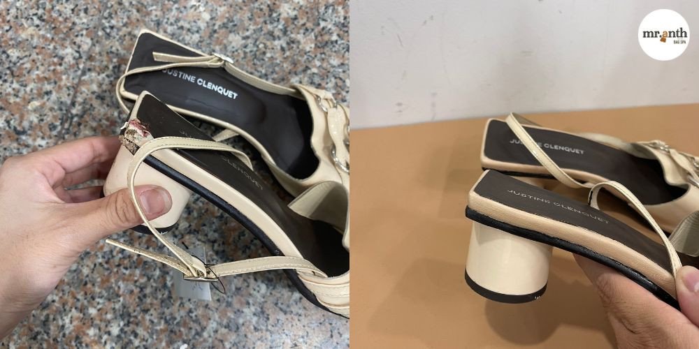 Thợ đang dán đế giày, một trong những dịch vụ sửa giày dép Quận 7 phổ biến