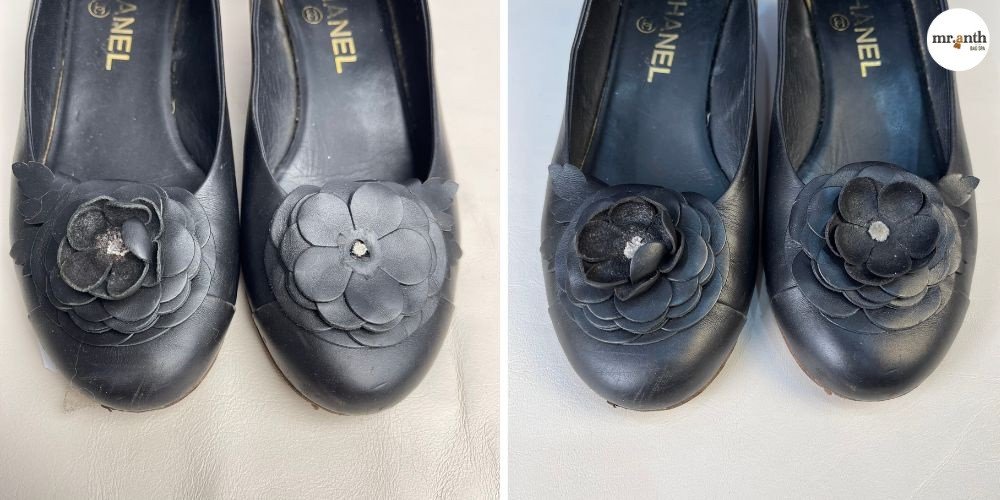 Thợ lành nghề tại cửa hàng sửa giày thể thao đang thay đế mới cho đôi sneaker.