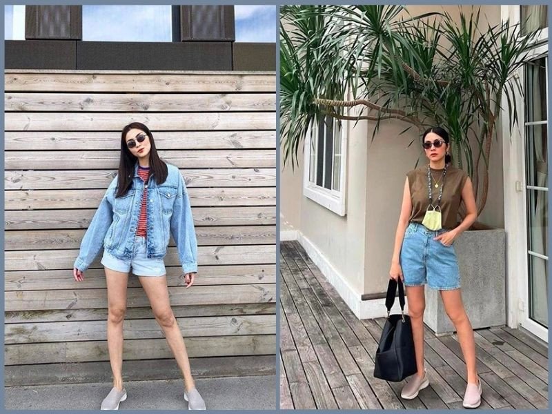 Trang phục mùa hè gồm áo thun, quần short và giày thể thao trắng