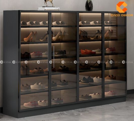 Tủ giày dép gỗ công nghiệp cánh kính hiện đại