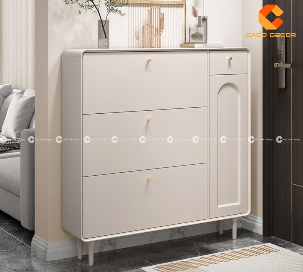 Tủ giày dép gỗ công nghiệp màu trắng, thiết kế hiện đại dễ dàng phối hợp với nội thất
