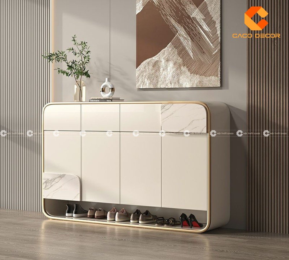 Tủ giày dép gỗ công nghiệp màu trắng tinh tế, thiết kế tối giản hiện đại