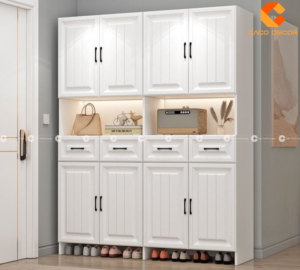 Tủ giày dép hiện đại kết hợp tủ để đồ, giải pháp lưu trữ thông minh cho không gian nhỏ
