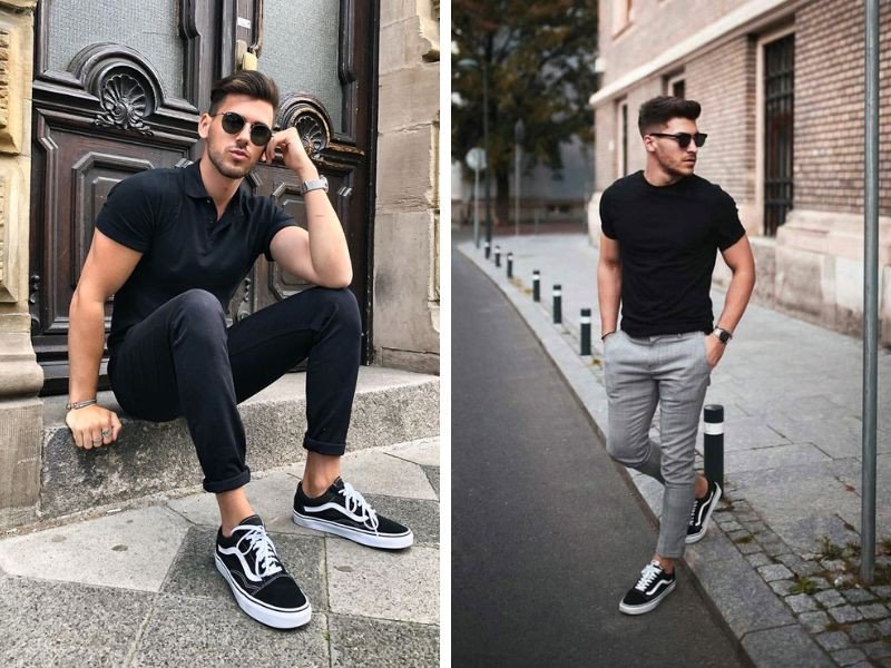 vans old skool và quần tây áo polo