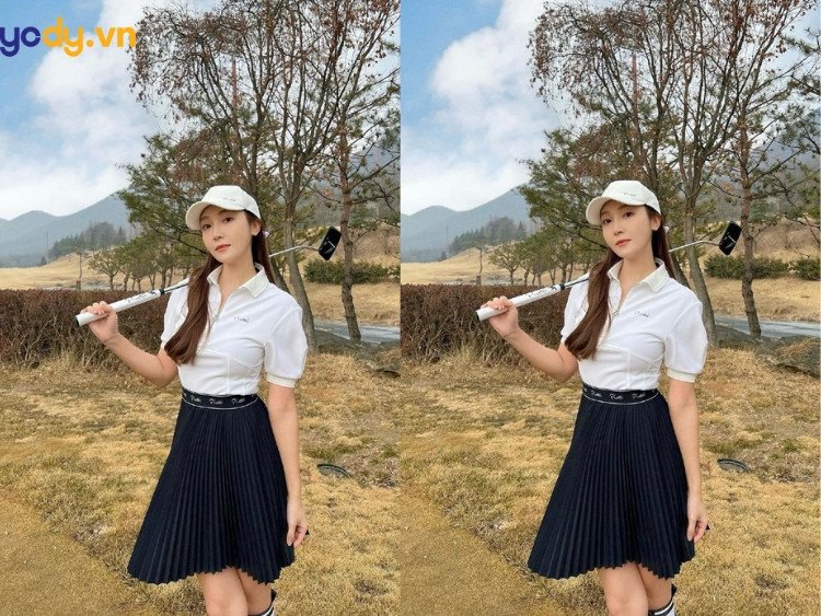 Váy polo và giày sục nữ cá tính