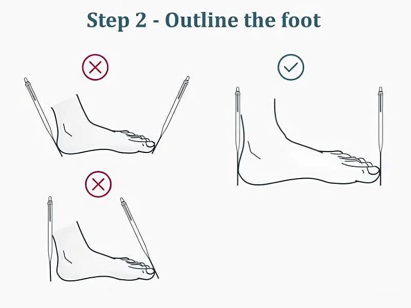 Vẽ khung bàn chân lên giấy để có cơ sở đo size giày Nhật và Việt Nam.